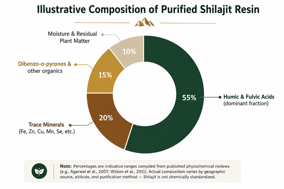 Illustrative composition breakdown of purified Shilajit resin